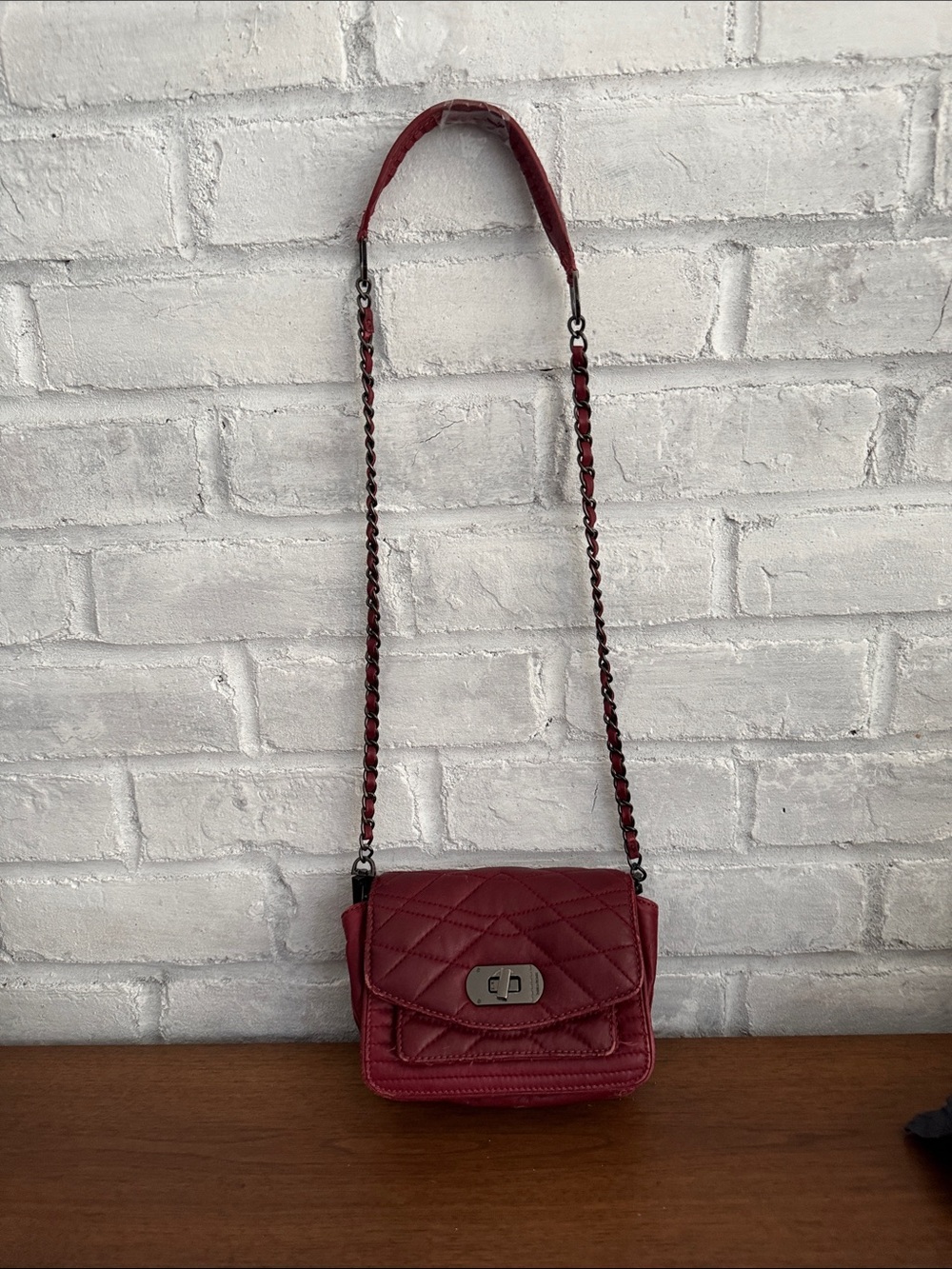 Zadig & Voltaire Quilted Burgundy Crossbody Shoulder Bag with dust bag.